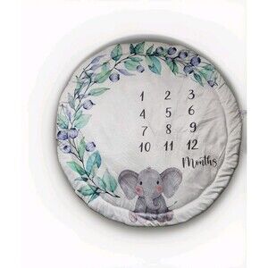 Baby Milestone Playmat Soft Plush Elephant Floral Monthly Infant 35x35 Mat EUC